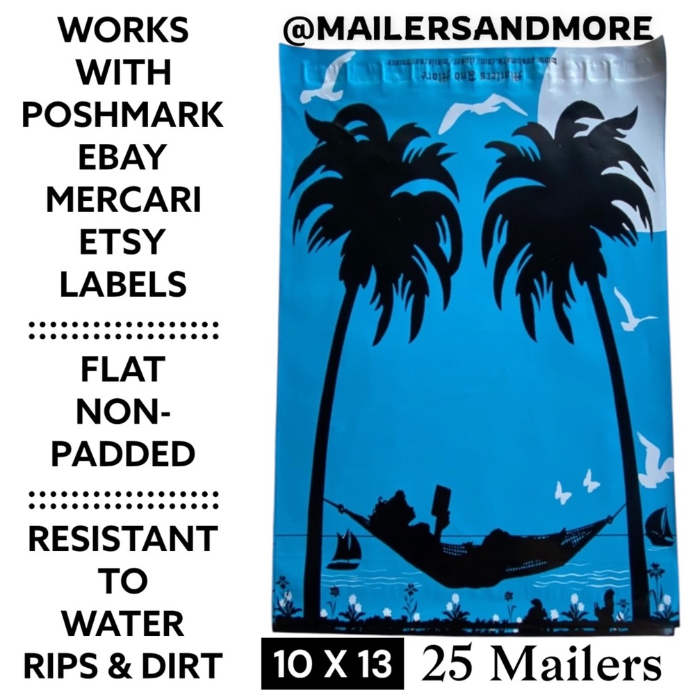 25 10X13 Poly Mailers Girl Hammock Palm Trees, Shipping Envelopes PRICE IS FIRM - Picture 4 of 11